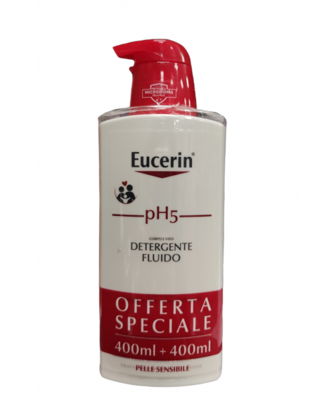 Eucerin Bipacco pH5 Detergente Fluido Corpo e Viso Confezione 2 Flaconi da 400 ml 