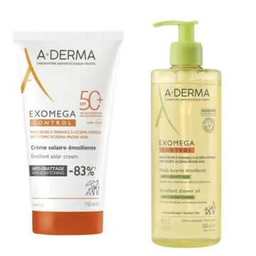Exomega Control Crema Solare Emolliente sfp50+ 150ml + Olio lavantge anti-grattage in omaggio 200ml