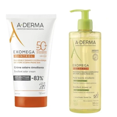 Exomega Control Crema Solare Emolliente sfp50+ 150ml + Olio lavantge anti-grattage in omaggio 200ml