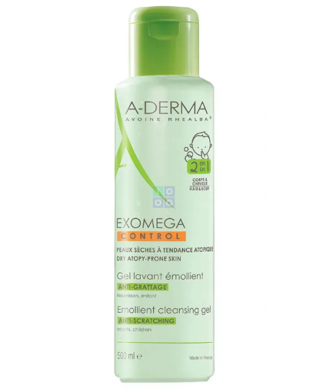 A-Derma Exomega Control Gel Detergente Emolliente 2 in 1 Corpo e Capelli 500 ml - Lenisce e protegge la pelle secca a tendenza atopica