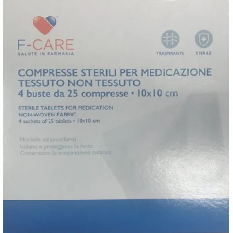 F-CARE 4 buste da 25 garze 10x10 cm tessuto non tessuto F-CARE 4 buste da 25 garze 10x10 cm tessuto non tessuto