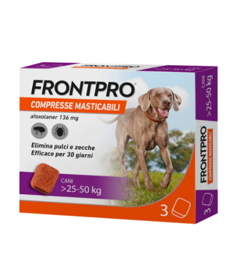 Frontpro Cani >25-50 Kg  3 Compresse Masticabili - Trattamento contro pulci e zecche