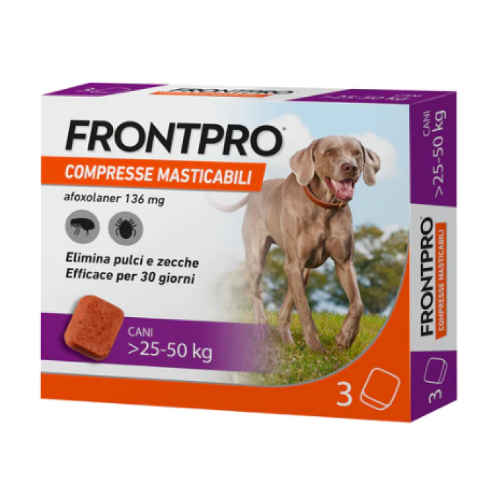 Frontpro Cani >25-50 Kg  3 Compresse Masticabili - Trattamento contro pulci e zecche