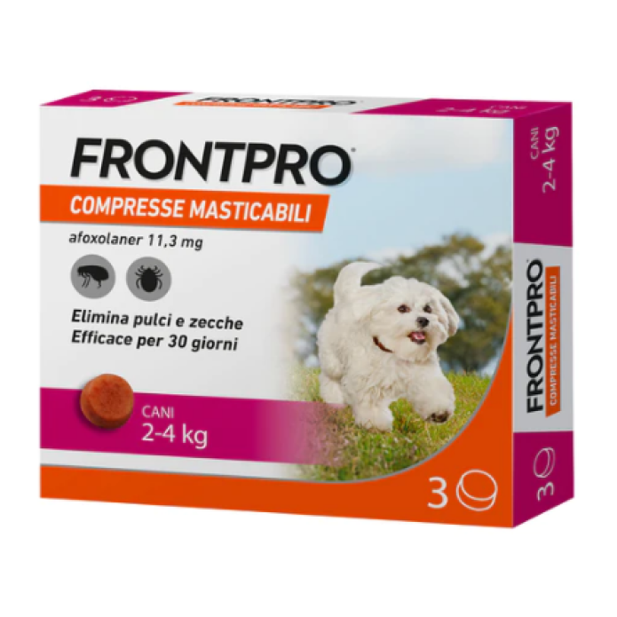 Frontpro Cani 2-4 Kg 3 Compresse Masticabili - Elimina pulci e zecche 