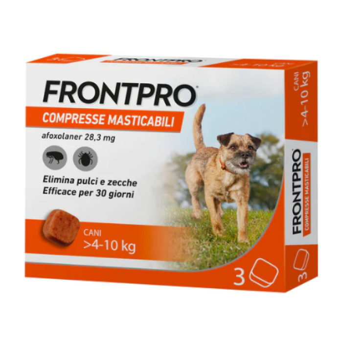 Frontpro Cani >4-10 Kg 3 Compresse Masticabili - Per eliminare Pulci e Zecche