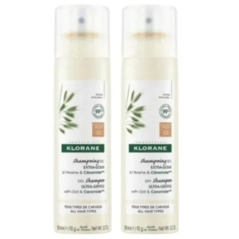 Klorane 2 Shampoo Secco all'Avena & Ceramide per Capelli Scuri 150ml+150ml