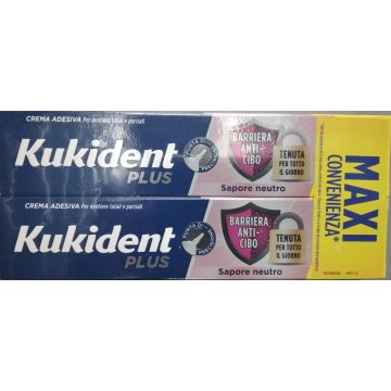 Kukident Plus Crema adesiva barriera anticibo Bipacco 2x57 grammi