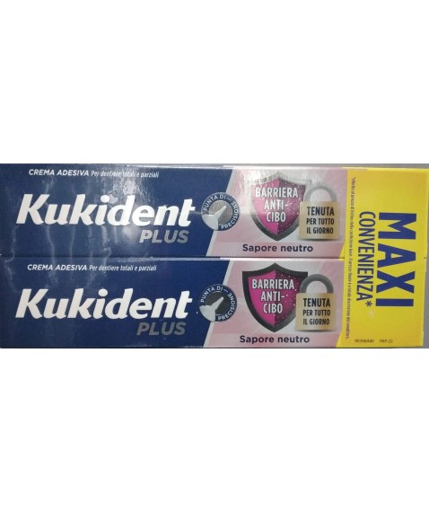 Kukident Plus Crema adesiva barriera anticibo Bipacco 2x57 grammi