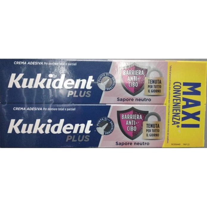 Kukident Plus Crema adesiva barriera anticibo Bipacco 2x57 grammi