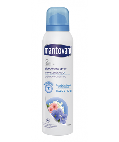 Mantovani Deodorante Spray Talco e Fiori 48H Formula No-Alcool e Antimacchia 150 ml