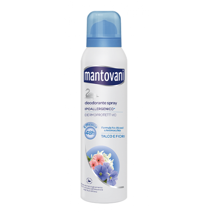 Mantovani Deodorante Spray Talco e Fiori 48H Formula No-Alcool e Antimacchia 150 ml