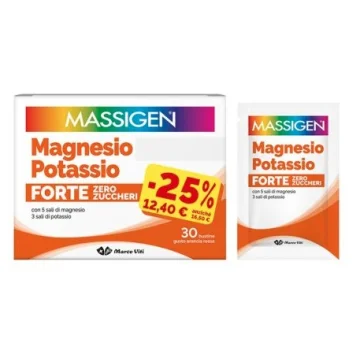 Massigen Magnesio Potassio Forte Zero Zuccheri 30 bustine gusto arancia rossa