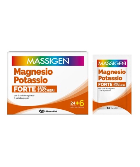 Massigen Magnesio e Potassio Forte Zero Zuccheri Arancia Rossa 24+6 Bustine 