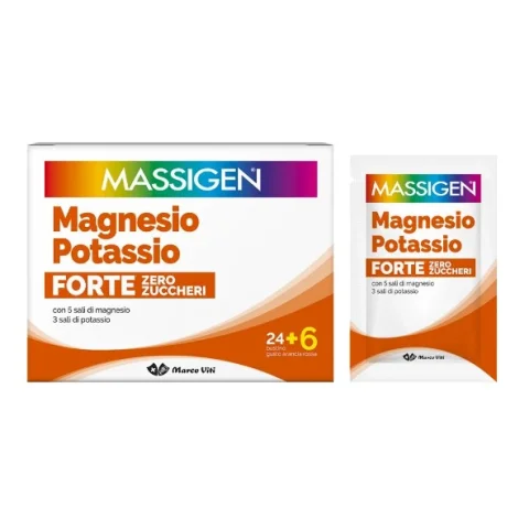 Massigen Magnesio e Potassio Forte Zero Zuccheri Arancia Rossa 24+6 Bustine