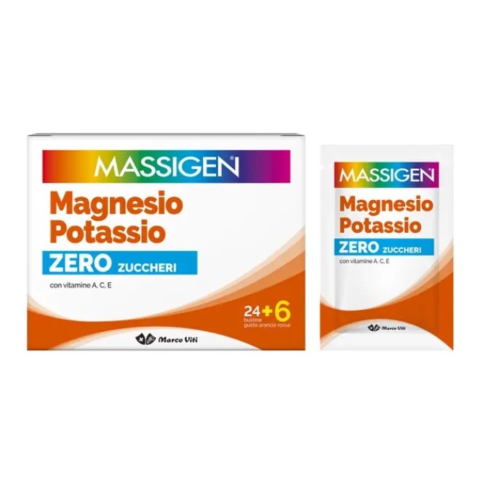 Massigen Magnesio e Potassio Zero Zucchero Arancia Rossa 24+6 Bustine