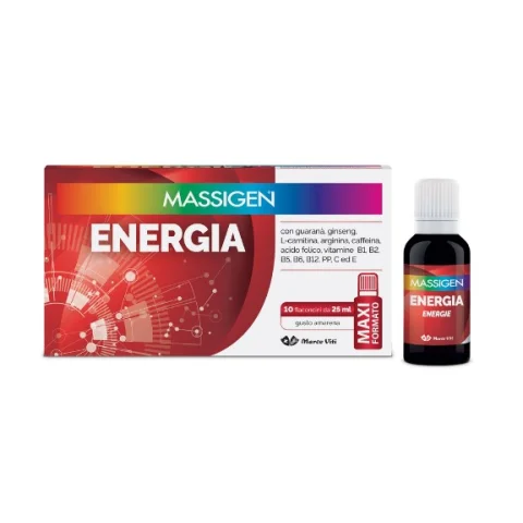 Massigen Energia 10 Flaconcini da 25 ml - Integratore per il fabbisogno energetico Massigen Energia 10 Flaconcini da 25 ml - Integratore per il fabbisogno energetico