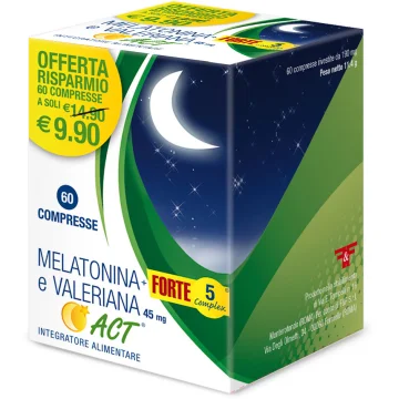 Melatonina ACT+ Forte 5 Complex e Valeriana 60 Compresse - Integratore per il Sonno
