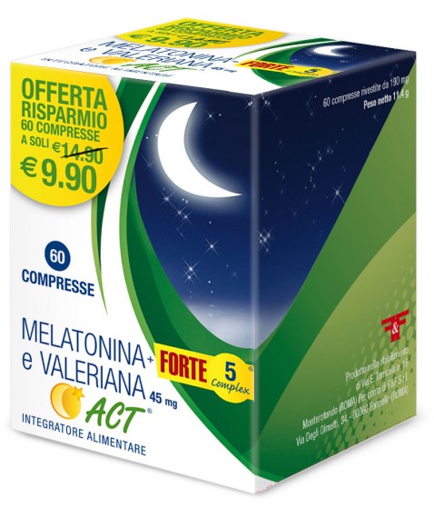 Melatonina ACT+ Forte 5 Complex e Valeriana 60 Compresse - Integratore per il Sonno