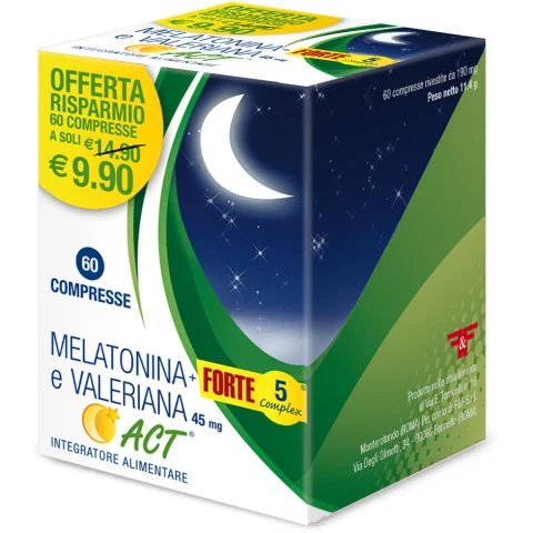 Melatonina ACT+ Forte 5 Complex e Valeriana 60 Compresse - Integratore per il Sonno Melatonina ACT+ Forte 5 Complex e Valeriana 60 Compresse - Integratore per il Sonno