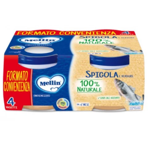 MELLIN OMOGENEIZZATO DI SPIGOLA con VERDURE confezione da 4 vasetti x 80 grammi