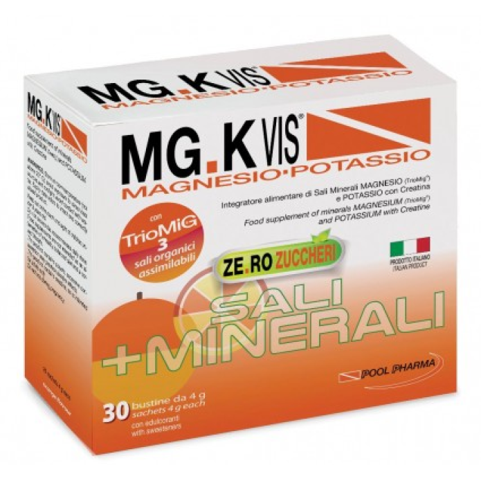  MGK Vis Magnesio Potassio Zero Zuccheri Gusto Arancia 30 Bustine - Integratore contro stanchezza e spossatezza
