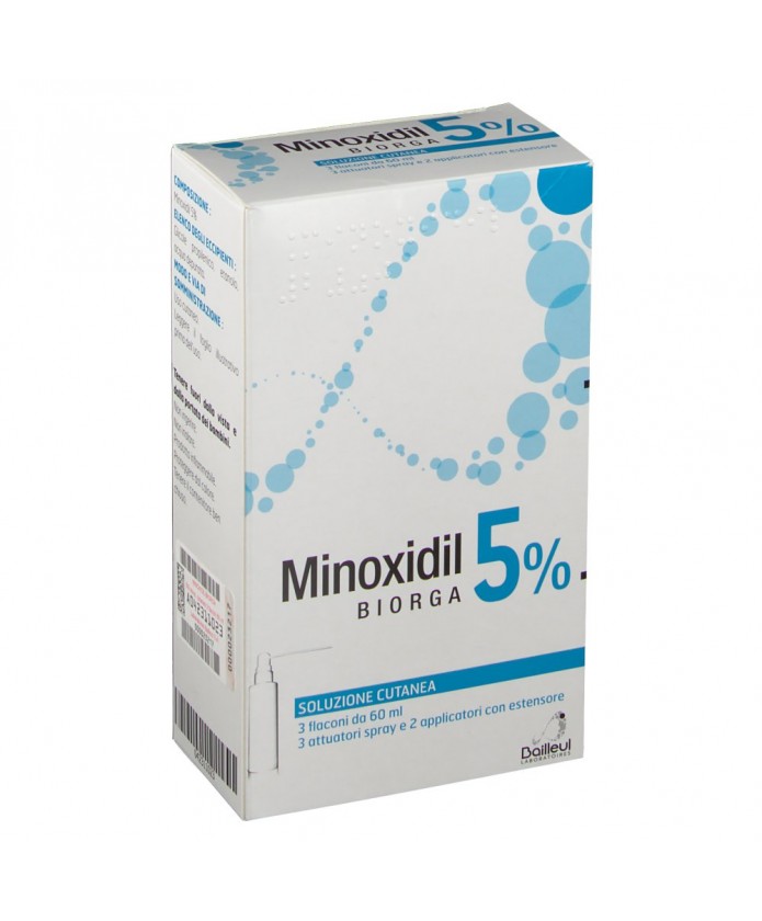 Minoxidil Biorga Soluzione Cutanea 3 flaconi 5% - Trattamento Perdita dei Capelli