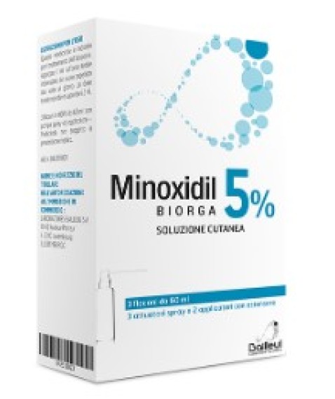 Minoxidil Biorga 5% Soluzione Cutanea 3 Flaconi da 60 ml - Trattamento per la perdita dei capelli