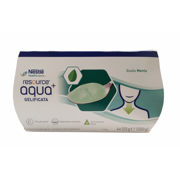 Resource Aqua+ Gelificata Facile da Deglutire Gusto Menta 4x125 gr