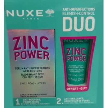 Nuxe zinc power siero anti-imperfezioni + fluido minimizzatore di pori in omaggio