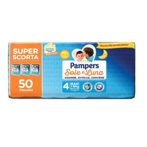 Pampers Sole e Luna Taglia 4 Maxi 7-18kg Super Scorta 50 pannolini Pampers Sole e Luna Taglia 4 Maxi 7-18kg Super Scorta 50 pannolini