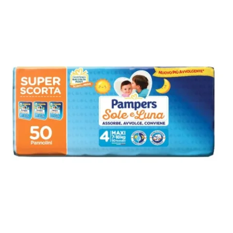 Pampers Sole e Luna Taglia 4 Maxi 7-18kg Super Scorta 50 pannolini