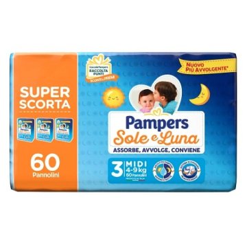 Pampers Sole e Luna Taglia 3 Midi 4-9kg Formato Scorta 60 pannolini