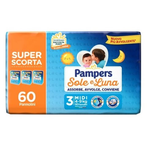 Pampers Sole e Luna Taglia 3 Midi 4-9kg Formato Scorta 60 pannolini Pampers Sole e Luna Taglia 3 Midi 4-9kg Formato Scorta 60 pannolini