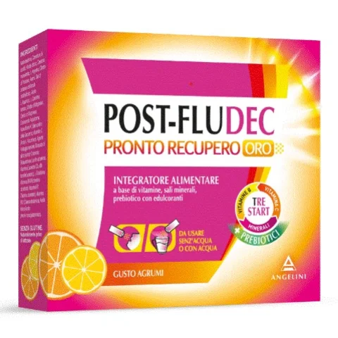 Post-Fludec Pronto Recupero Oro Agrumi 12 Bustine - Integratore di vitamine, sali minerali, prebiotico