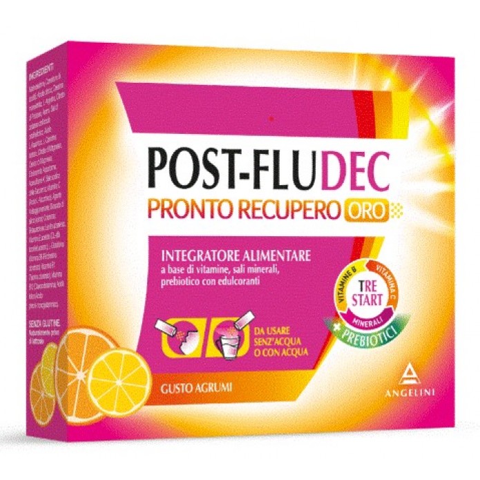 Post-Fludec Pronto Recupero Oro Agrumi 12 Bustine - Integratore di vitamine, sali minerali, prebiotico