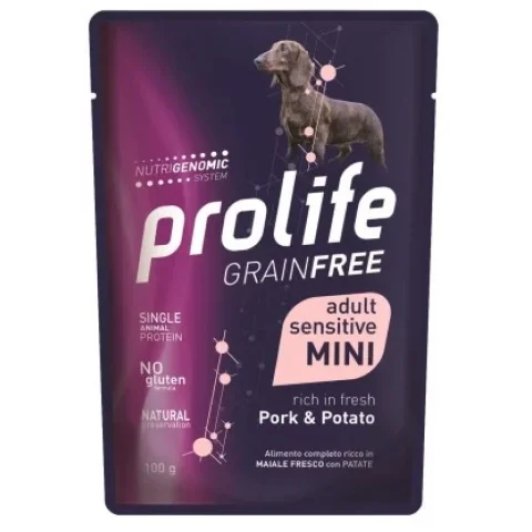PROLIFE CANE GRAIN FREE SENSITIVE MINI ADULT MAIALE PATATE 100GR (bustina)