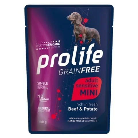 PROLIFE CANE GRAIN FREE SENSITIVE MINI ADULT MANZO PATATE 100gr bustina