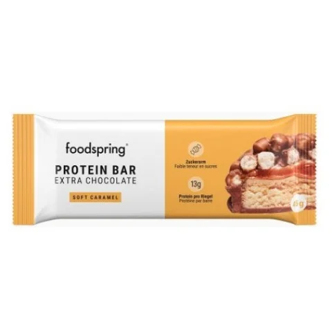 Foodspring Barretta Proteica Extra Cioccolato al Caramello Morbido 45g. Foodspring Barretta Proteica Extra Cioccolato al Caramello Morbido 45g.