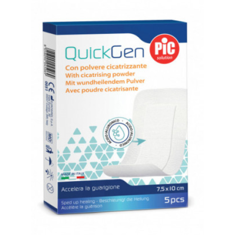 QUICKGEN Cerotto Cicatrizzante con Acido Ialuronico 7,5x10cm 5 pezzi