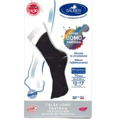 Sauber Calza Uomo 70 den 13-17 mmHg Taglia Piccola Colore Blu con righe rosse