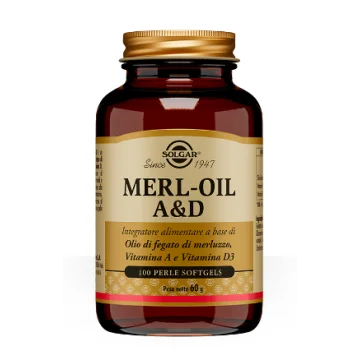 Solgar Merl-Oil A&D 100 Perle Softgels - Integratore alimentare per garantire il benessere di pelle occhi e ossa