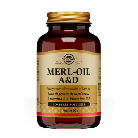 Solgar Merl-Oil A&D 100 Perle Softgels - Integratore alimentare per garantire il benessere di pelle occhi e ossa Solgar Merl-Oil A&D 100 Perle Softgels - Integratore alimentare per garantire il benessere di pelle occhi e ossa