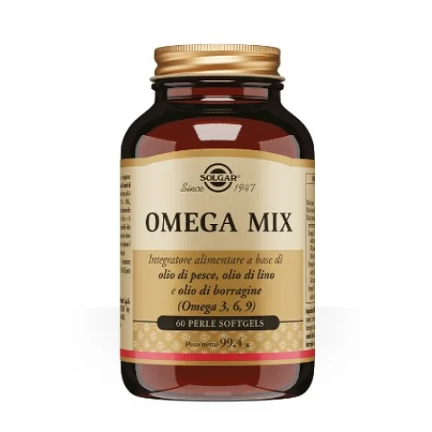 Solgar Omega Mix 60 Perle Softgel - Integratore alimentare a base di olio di pesce, olio di semi di lino e olio di borragine fonti di Omega-3-6-9