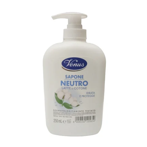 Venus Sapone Liquido Neutro Latte di Cotone Idrata e Protegge 250 ml - Per viso e mani