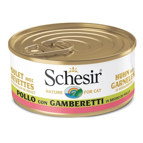 SCHESIR GATTO BRODO DI COTTURA POLLO GAMBERETTI 70GR (lattina) SCHESIR GATTO BRODO DI COTTURA POLLO GAMBERETTI 70GR (lattina)