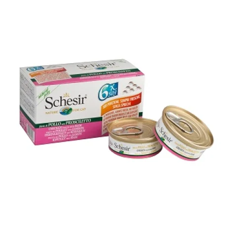 SCHESIR GATTO JELLY POLLO PROSCIUTTO 6x50GR (lattina) MULTIPACK