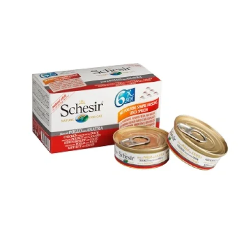 SCHESIR GATTO BRODO DI COTTURA POLLO ANATRA 6x50GR (lattina) MULTIPACK SCHESIR GATTO BRODO DI COTTURA POLLO ANATRA 6x50GR (lattina) MULTIPACK