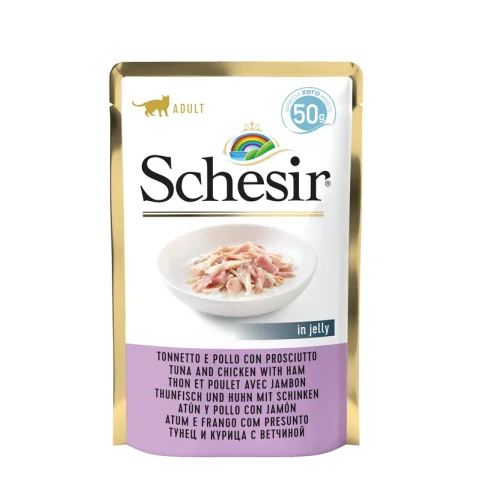 SCHESIR GATTO FILETTI JELLY TONNO POLLO PROSCIUTTO 50GR (bustina)