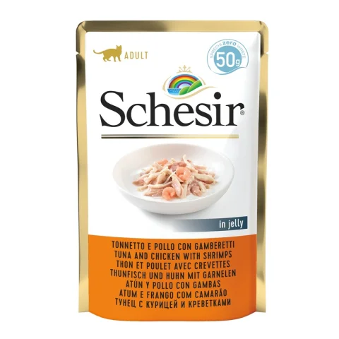 SCHESIR GATTO FILETTI JELLY POLLO GAMBERETTI 50GR (bustina)