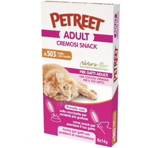 PETREET GATTO ADULT A503 CREMOSI SNACK POLLO CAROTE 14GR